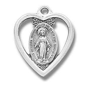 Open Heart w/Miraculous & 18 Chain   Boxed St Sterling Silver Saint 