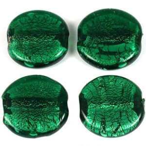  Dark Green Silver Foil Round Coin Glass Beads Approx 4 