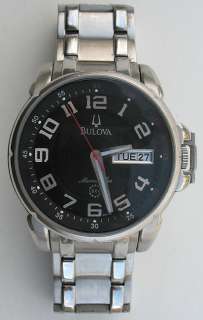 Large 44mm Bulova Marine Star 100m 98C100 Black Dial Watch SS  