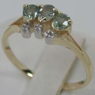 16 CTS 14K SOLID YELLOW GOLD NATURAL GREEN SAPPHIRE DIAMOND TRILOGY 