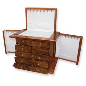 NEW Solid Wood Maple Burlwood 8 Drawer Jewelry Box Chest  