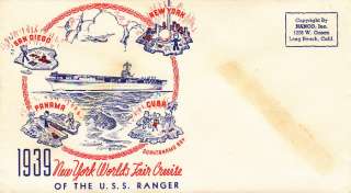 USS RANGER 1939 WORLDS FAIR CRUISE  UNUSED POSTAL COVER  