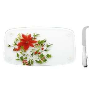  Winter Mdw Glass Cheeseboard with Spreader Kitchen 