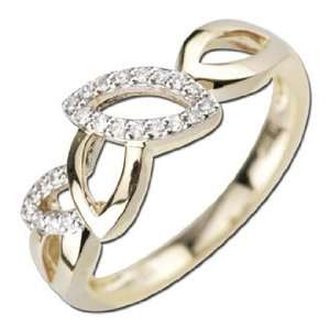  Intertwined Leaf 14K Yellow Gold 0.09cttw Pave Round 