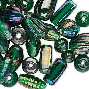 Luster Emerald Green Glass Bead Lot Mix With Fun Assorted Shapes 