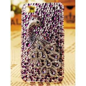 Apple Iphone 4s 4g Peacock Purple Crystals Bling Girly Fashion Back 