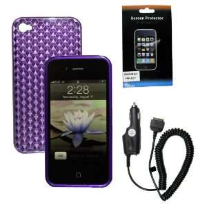  Iphone 4G Purple Honeycomb TPU Case Plus Premium Privacy Screen 