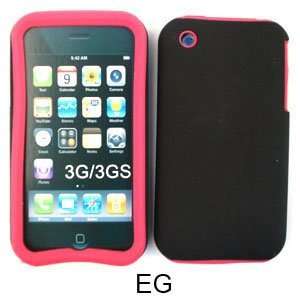 HARD SOFT BUMPER CASE FOR APPLE IPHONE 3G 3GS HOT PINK SKIN WITH BLACK 