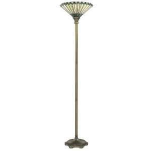  Greely  Torchiere Lamp, Ant.ique Gold with Green Tiffany 