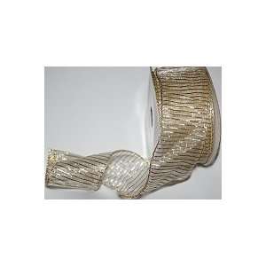  Gold Iridescent Stripe Wired Ribbon 2 inches Arts, Crafts 