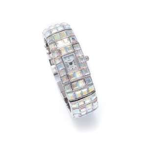  Mariell ~ Princess Cut Iridescent Crystal Cuff Watch 