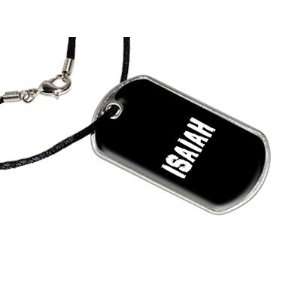  Isaiah   Name Military Dog Tag Black Satin Cord Necklace 