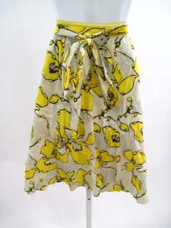 LOVE POLLY Yellow Floral Print Belted Mid Calf Skirt M  