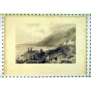  View Battle Field Issus Men War Mountains Sea Old Print 