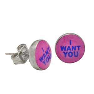  Valentine I Want You Logo Earrings, 6mm   Sold as a Pair 