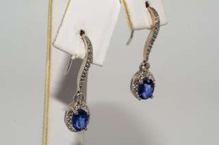 12CT BLUE SAPPHIRE & DIAMOND DANGLE EARRINGS GORGEOUS  