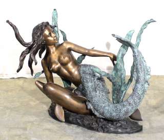 Cast Bronze Mermaid with Dolphin Statue Table Base  
