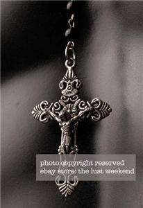 JIM Rosary Jesus Silver Cross necklace men top c72  