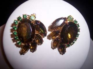 Juliana vintage topaz & green rhinestone earrings  
