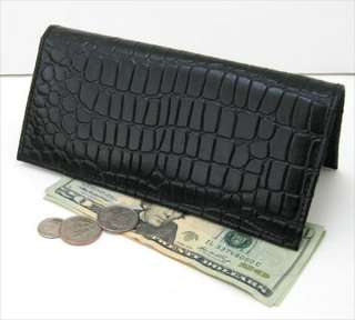 BLACK LEATHER CROC LONG Clutch Credit Card Wallet.  