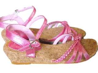 Teen Girl sz Laura Ashley Strappy Shiny Pink Sandals Wedge 1.75in heel 
