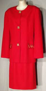 Laura Winston Red Skirt Suit Gold Details Size 14  