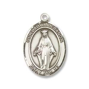 Our Lady of Lebanon Sterling Silver Medal with 18 Sterling Chain 