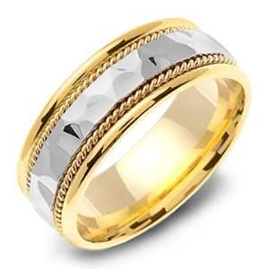    14K Two Tone Gold Twisted Rope Hammered Wedding Band Ring Jewelry