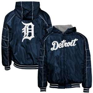  Detroit Tigers Navy Blue Reversible Full Zip Hoody Jacket 