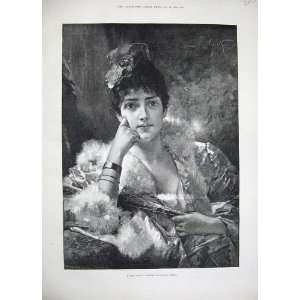  1889 Conrad Kiesel Fine Art Portrait Beautiful Lady Fan 