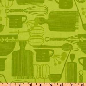  44 Wide Kitchy Kitchen Utensils Green Fabric By The Yard 
