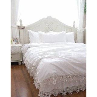 Shabby and Elegant White Cutwork Lace Duvet Cover Bedding Set, Twin 