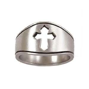  Stainless Steel Womens Pierced Cross Cut Out Ring Jewelry