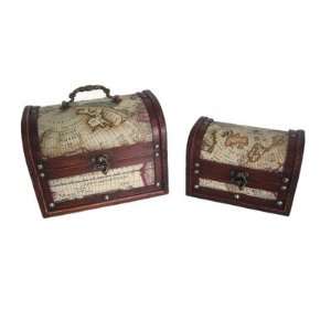   with Old Map Design in Distressed Mahogany (Set of 2)