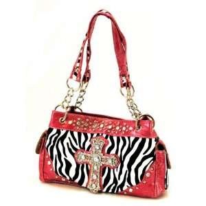   and Treasures CR761 Cross Fuzzy Zebra Handbag in Pink