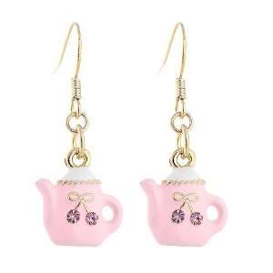 Perfect Gift   High Quality GlisteringTea Pot Earrings with Pink CZ 