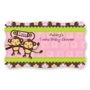  Twin Monkey Girls   Set of 8 Personalized Baby Shower Name 