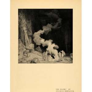  1908 Print Flame Fire Women Spirits Cave Drawing Smoke 