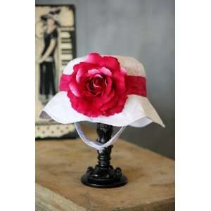  Fancy That Hat Solid White with Raspberry Flower 12m 2t 