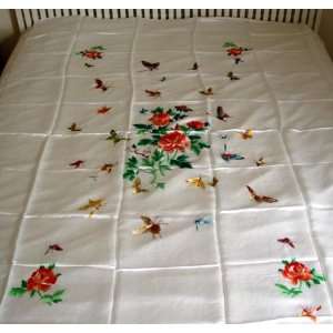  Chinese Silk Embroidery Bedspread Butterfly White 