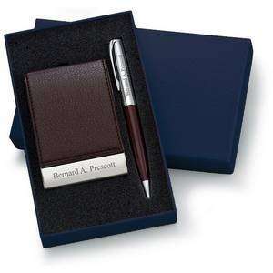   Leatherette Vertical Business Card Case and Pen Set 