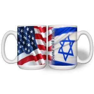  15oz Support Israel Mug USA Flag and Israel Flag Ceramic 