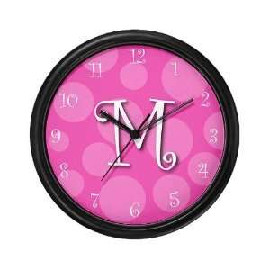  M Initial Pink Polka Dot Wall Art Clock