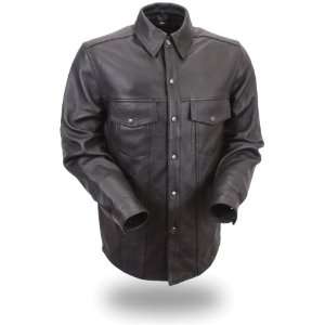  First Manufacturing Mens Lightweight Leather Shirt (Black 