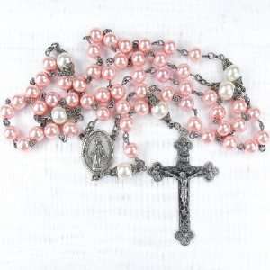  Pink and White pearl 8mm rosary Jewelry
