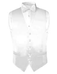   men s solid white silk dress vest bow tie set for suit or tuxedo