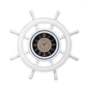  20 White Captain Shipwheel With Clock Costal Decor 