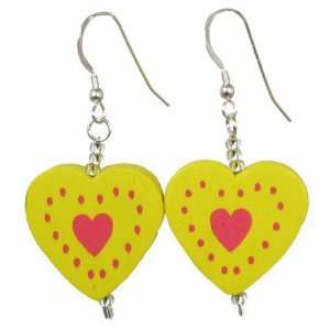 AM4497   Unique Yellow Heart ( painted wood) Earrings by Dragonheart 