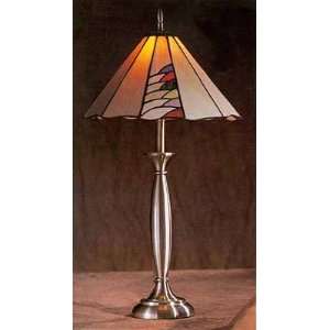    Pewter Table Lamp With Multi Color Tiffany Shade