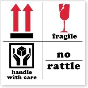    Fragile No Rattle Coated Paper Label, 4 x 4